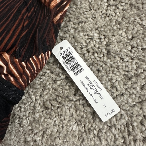 SOMA SWIM Plunge Bikini Top in Lovina Beach Palm M Black Brown Sz. Small NWT - Picture 11 of 11